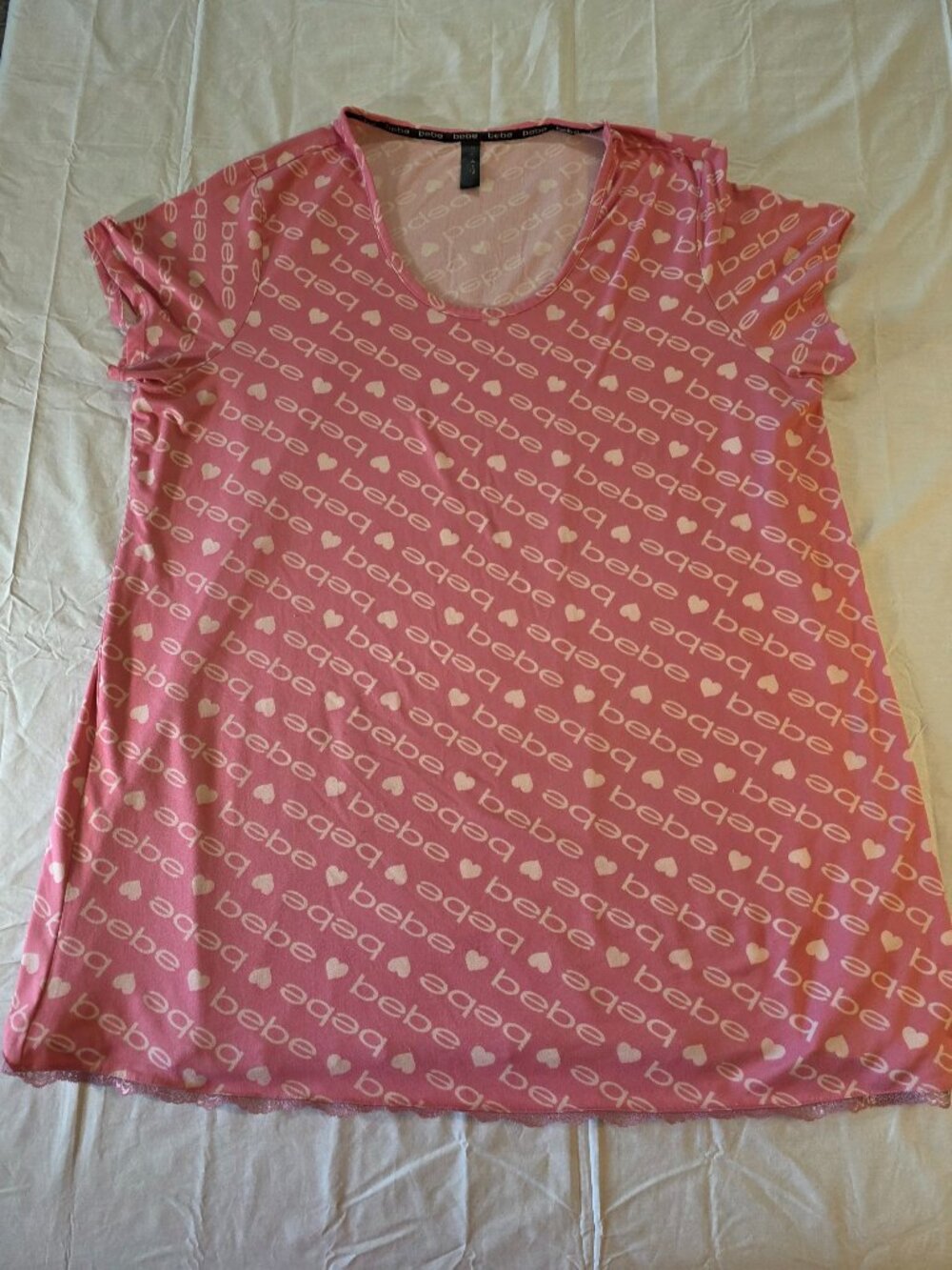Bebe Pajama Sleep Shirt XXL Red White Spell Out Logo Soft Sleepwear Women's